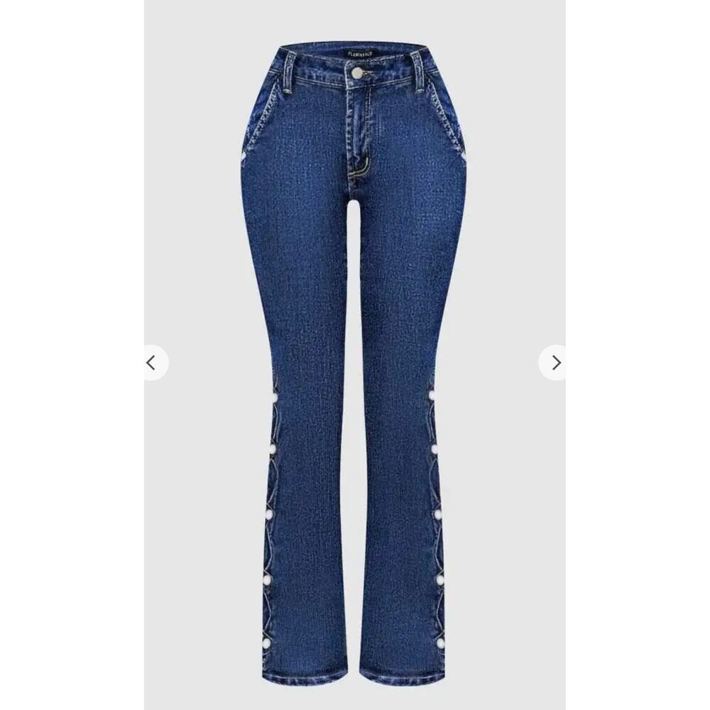 NWT flamingals Wash Button Side Mid Waist Bootcut Jeans Sz 4X